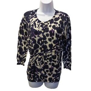 Ann Taylor Black And White Floral Cotton Cardigan Medium NWT 272206